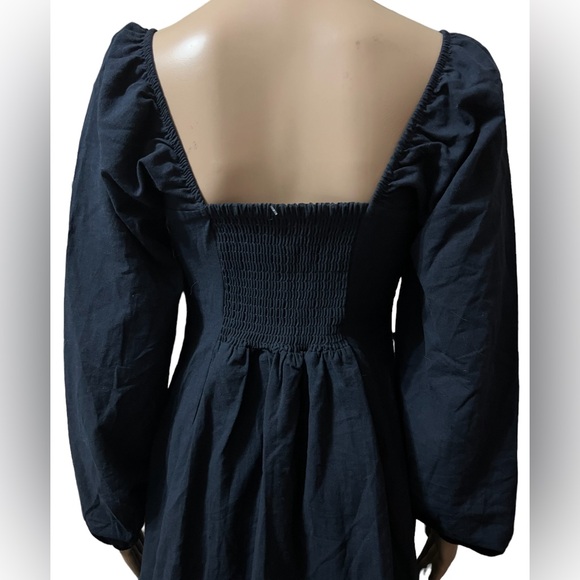 Free People A-line Linen Mini Dress Long Balloon Sleeves Black Small NWoT - Picture 6 of 11